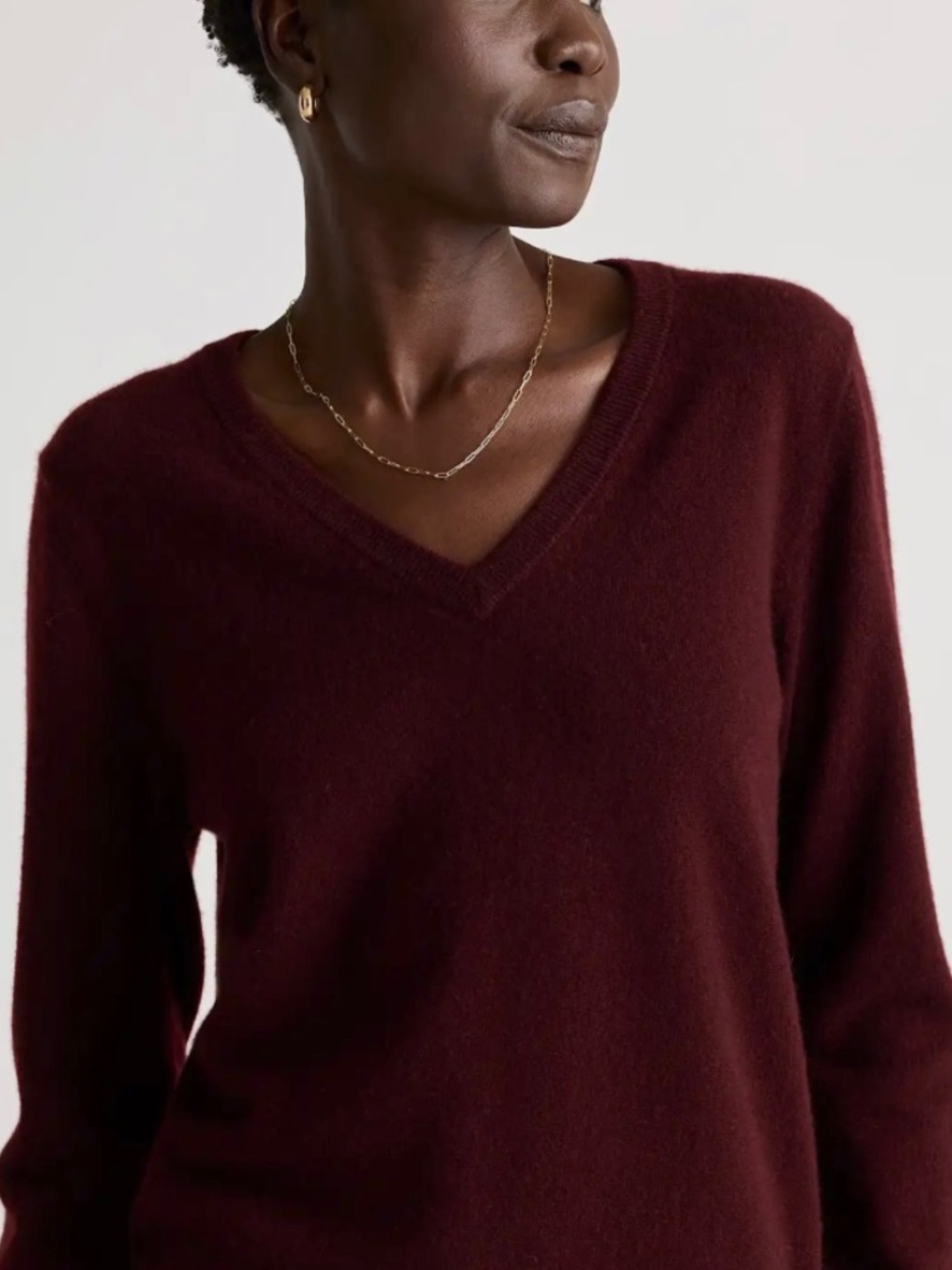 Quince Mongolian Cashmere V-Neck Sweater, Rich Burgundy, NWT